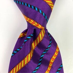 Etro Milano Tie Necktie Purple Striped 100% Silk Made in Italy Width 3.75